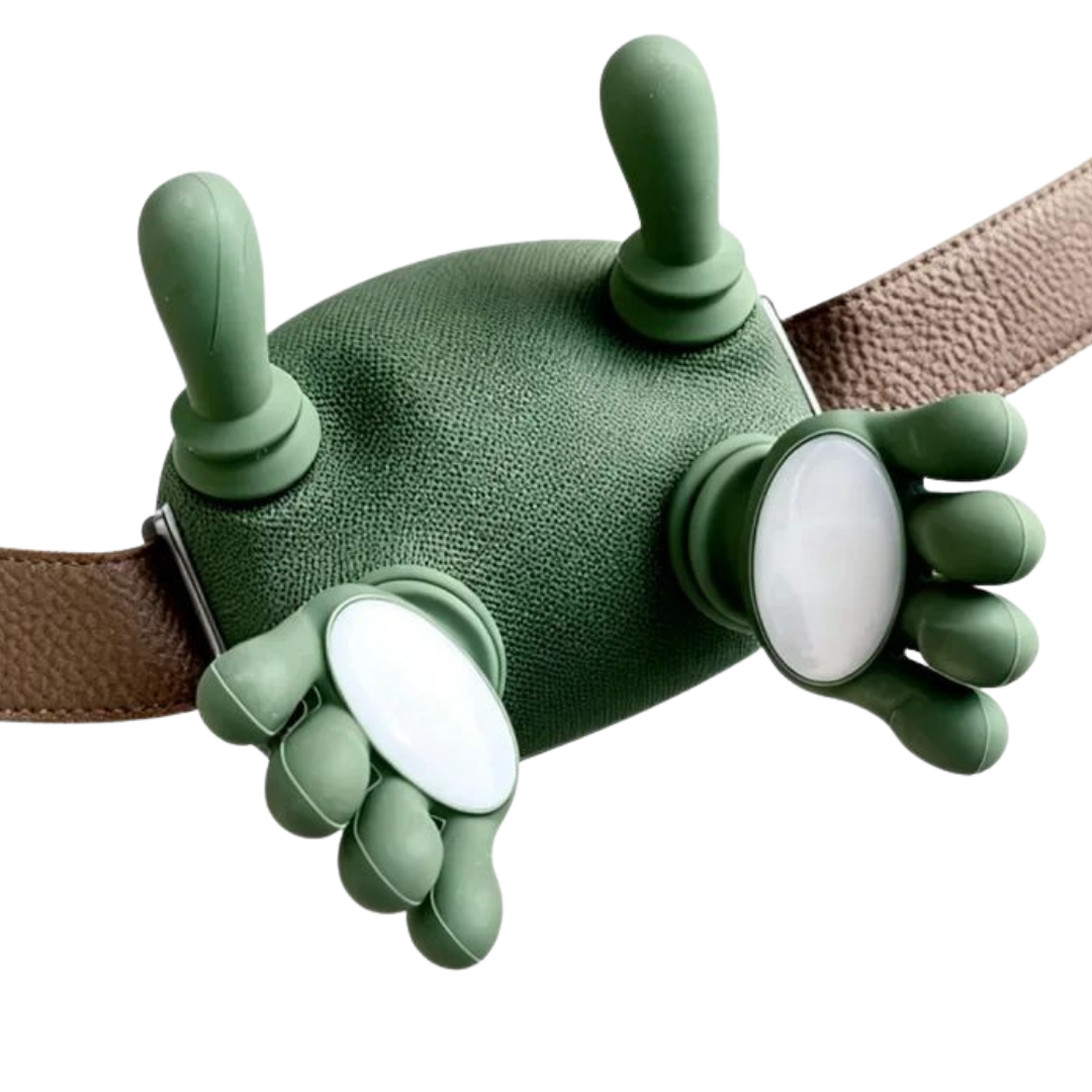 Safreya CuddleEase™ full‑body massager with soft hand‑shaped silicone arms and adjustable strap on white background