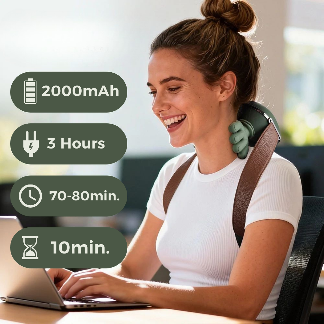Hands-free neck massager with heating function while working
