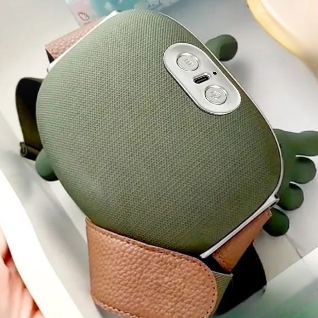 Neck massager control buttons and USB-C charging port close-up
